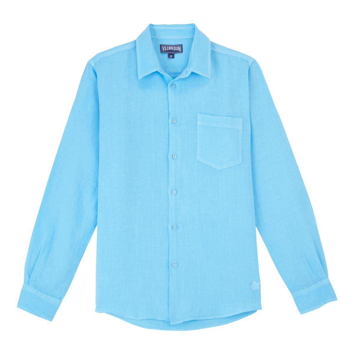 Camisa lisa en lino con manga larga Hombre
